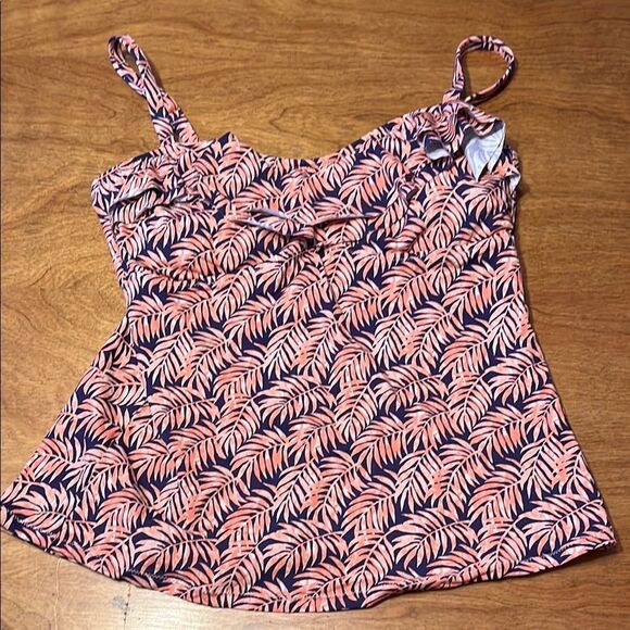 Leilani Pink and Navy Leaf Pattern Swim Tank - Picture 1 of 8